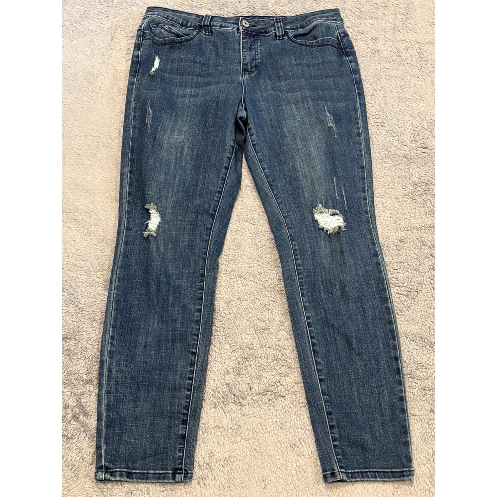 WBB Royalty For Me Jeans Womens 14 Blue High Rise Slim Straight Distressed Denim